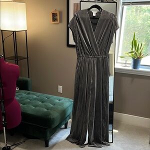 See and Be Seen Silvery Velvet Striped Jumpsuit | Size M